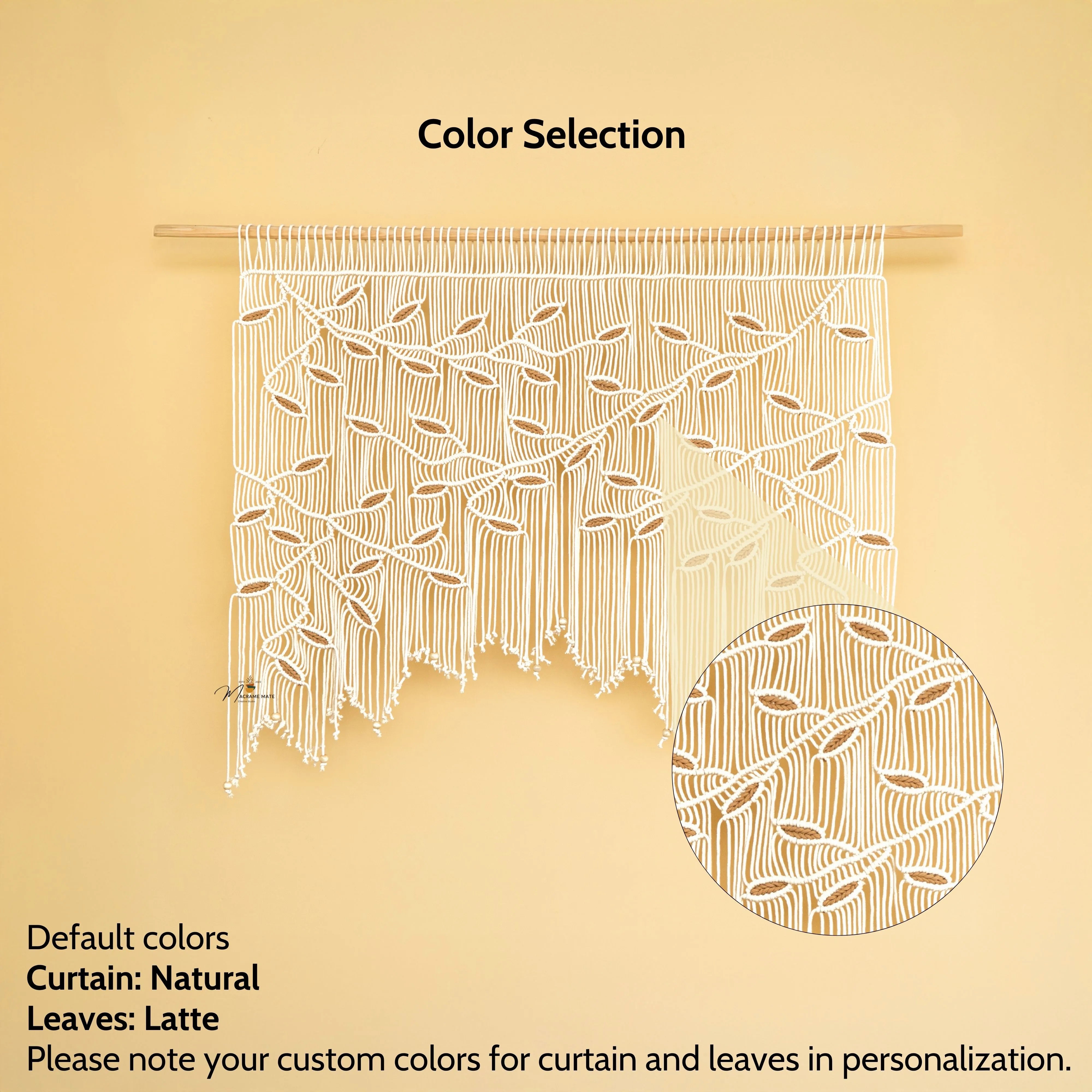 Decorative curtain with leaf pattern on a beige background