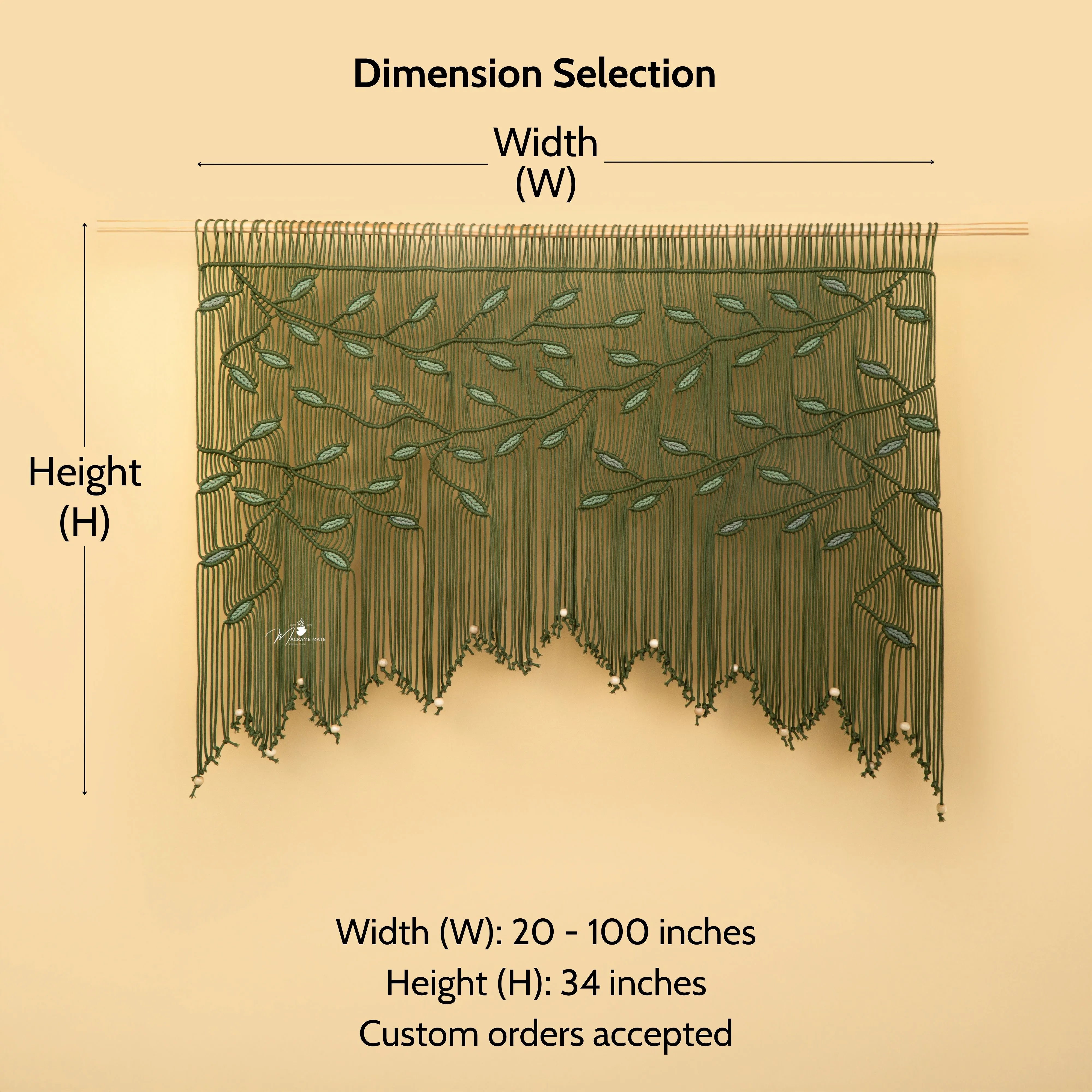Measurement chart for a decorative cornice with dimensions on a beige background