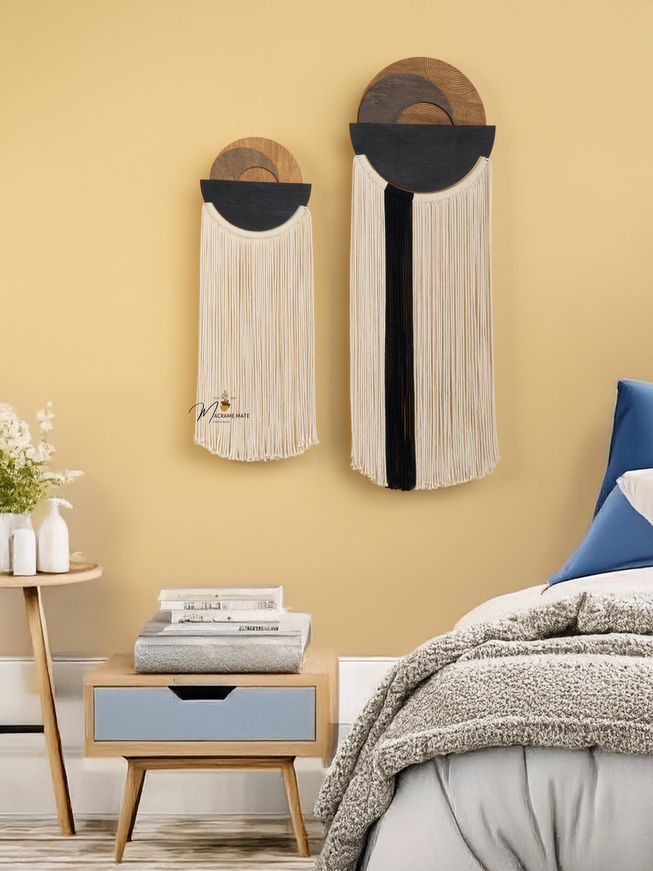 Handmade macrame fiber wall art a great addition to minimalist or cozy spaces for a touch of elegance