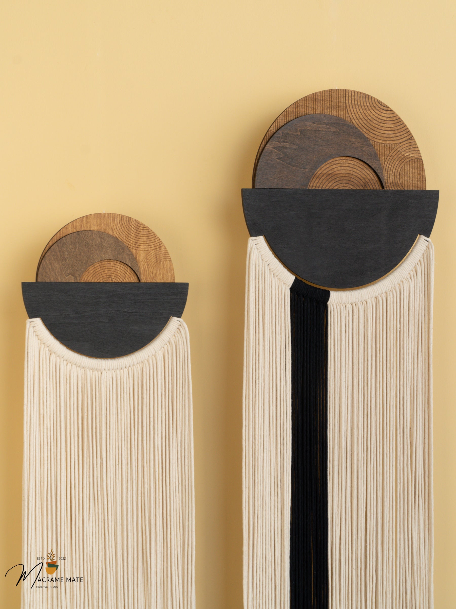 Stylish fiber wall art from macrame perfect for boho inspired or neutral decor themes