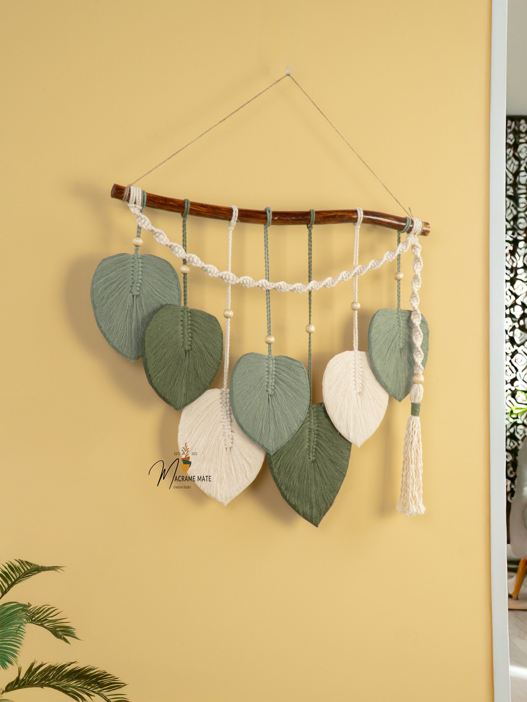 Macrame leaf wall decor, perfect for boho or neutral interiors