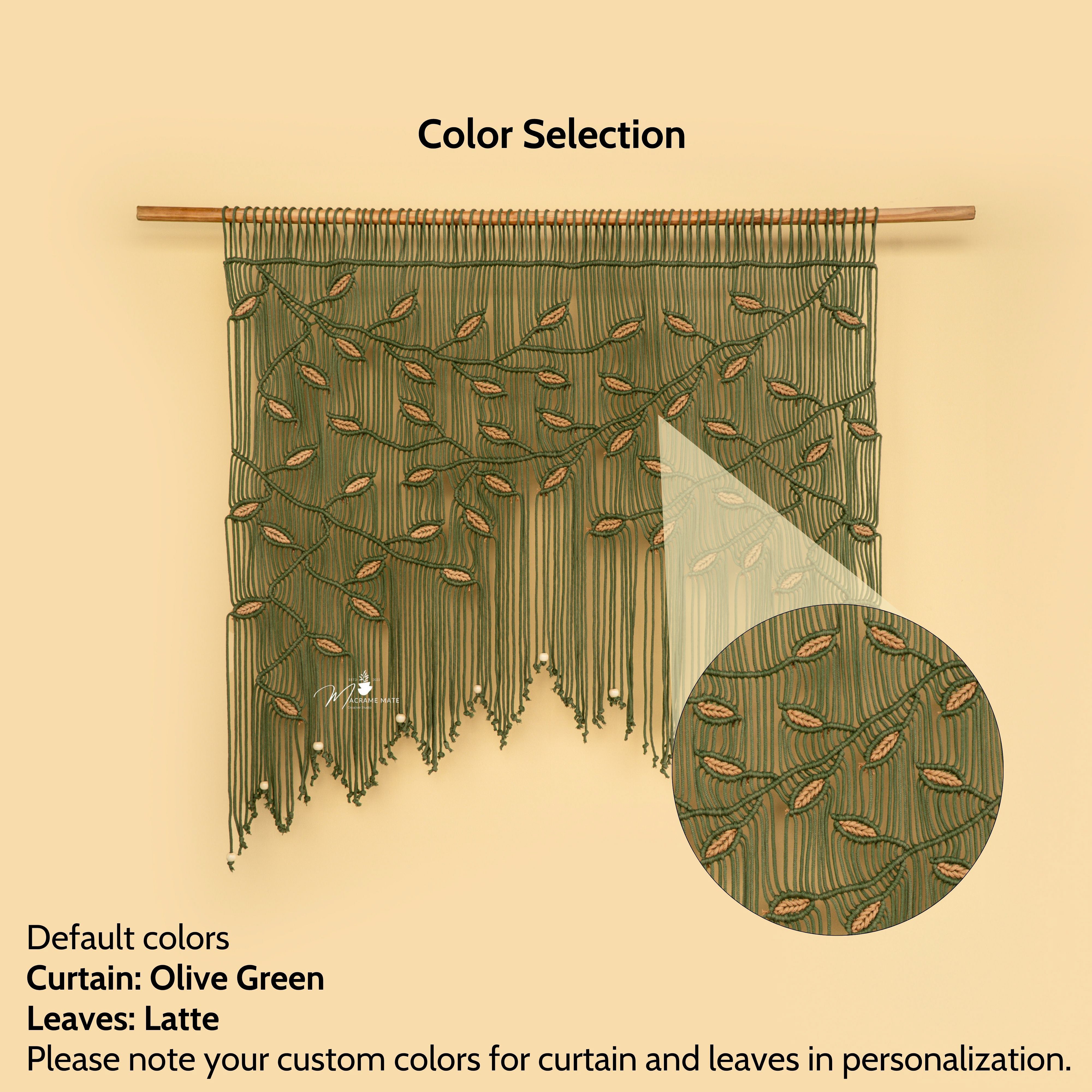Decorative curtain with leaf pattern on a beige background