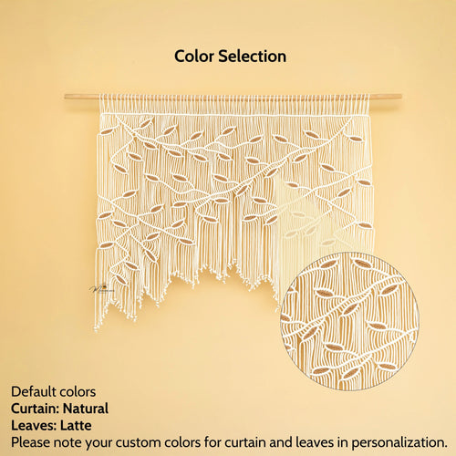 Decorative curtain with leaf pattern on a beige background