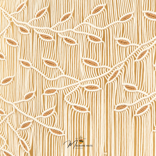 Textured pattern with wooden stick design on a beige background, featuring a brand logo.