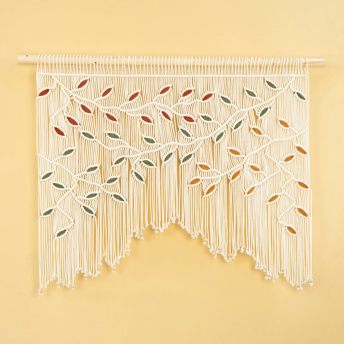 Aura Natural Macrame with trio-leveas Window Curtain