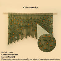 Decorative curtain with leaf pattern on a beige background