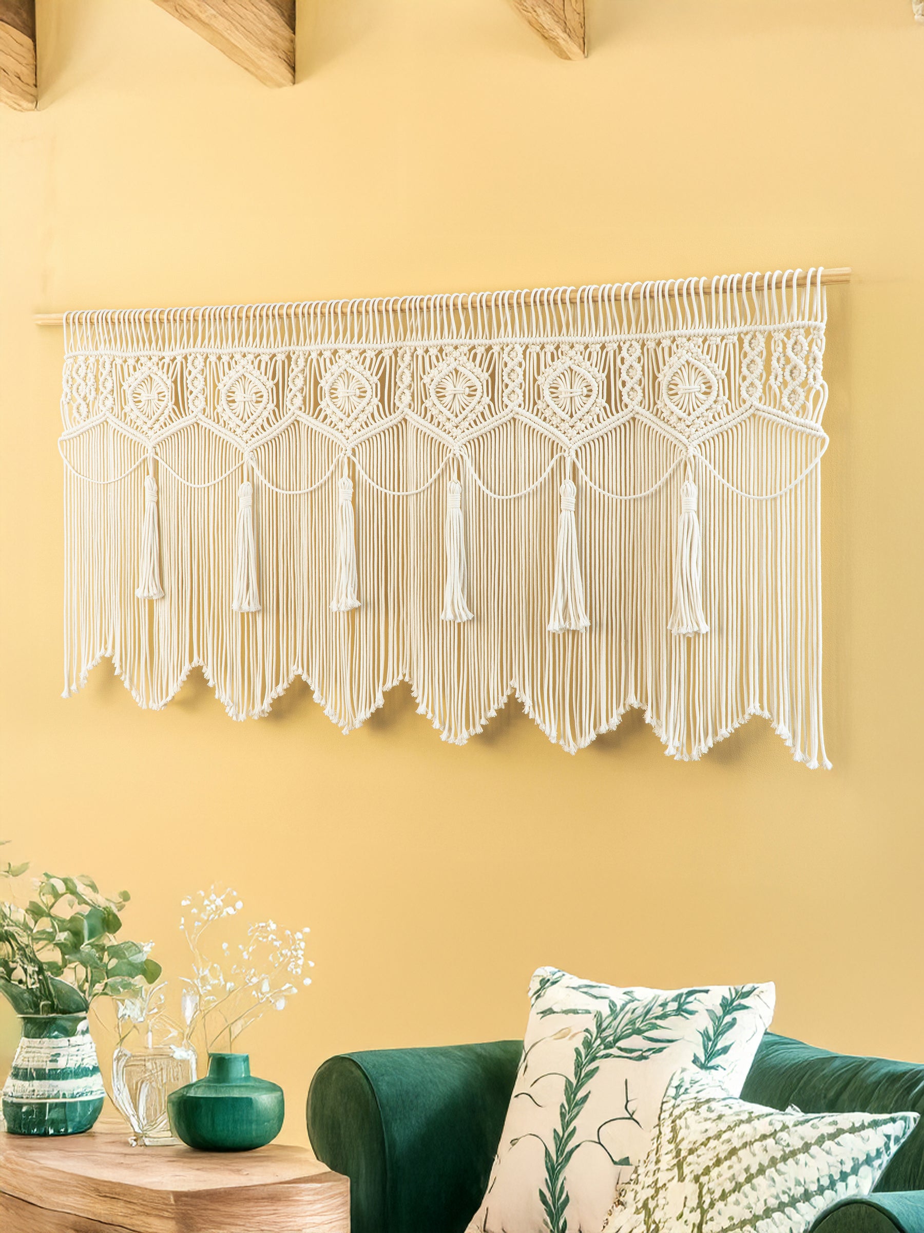 Cinder Natural Tassel Macrame Window Curtain