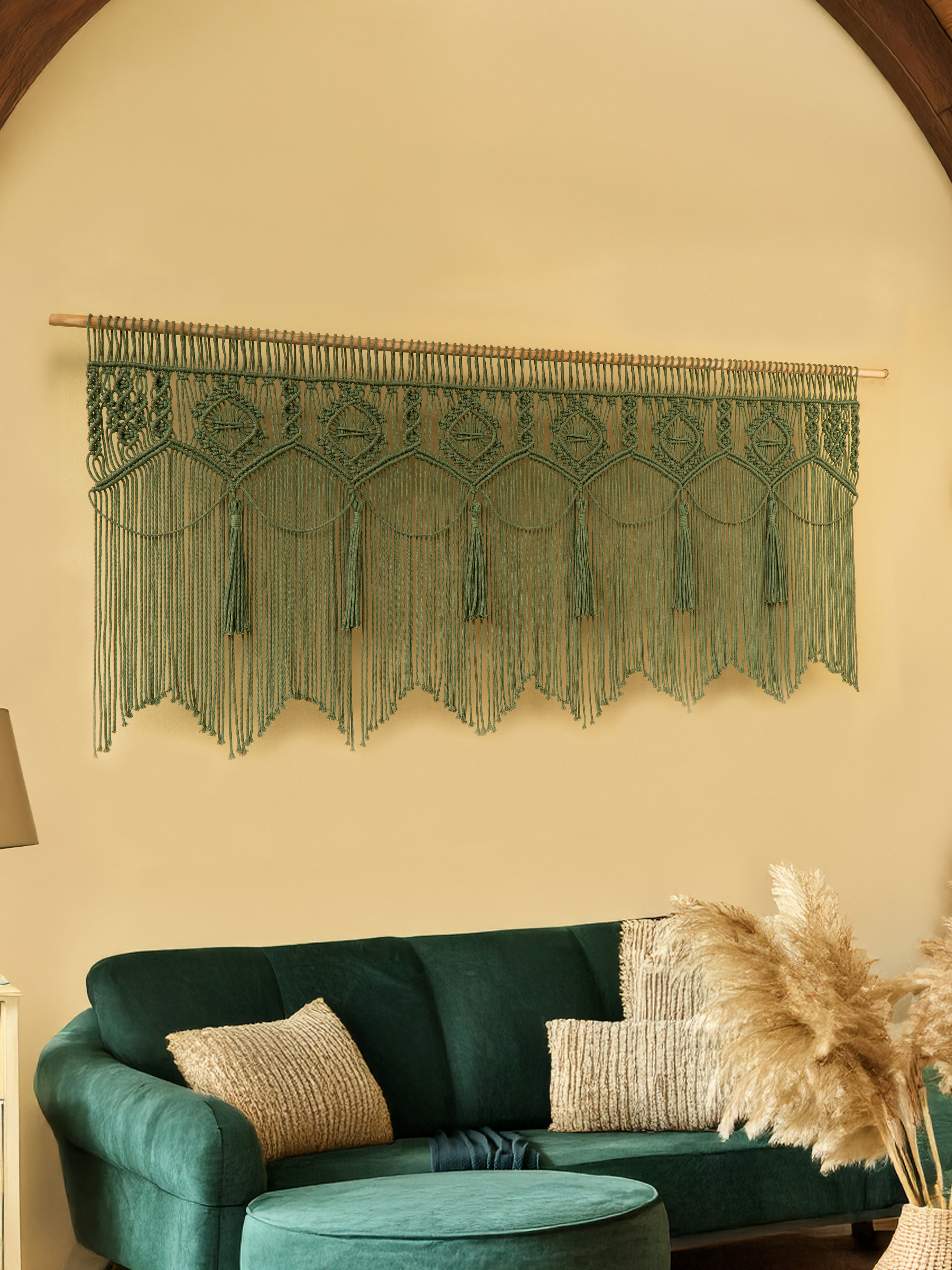 Cinder Olive Tassel Macrame Window Curtain