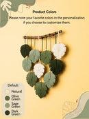 Decorative wall hanging with leaf-shaped ornaments on a yellow background