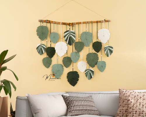 Macrame leaf wall decor, perfect for boho or neutral interiors    
