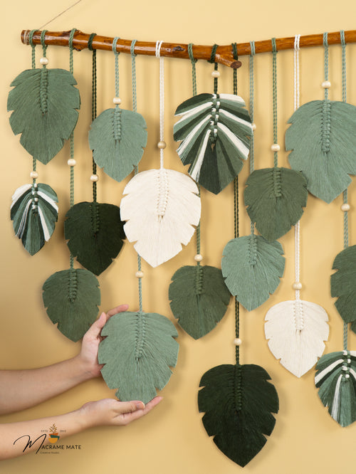 Handcrafted macrame leaf art, perfect for natural home accents     
