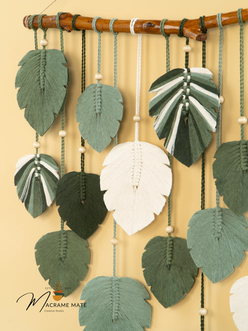 Handcrafted macrame leaf art, perfect for natural or boho decor    
