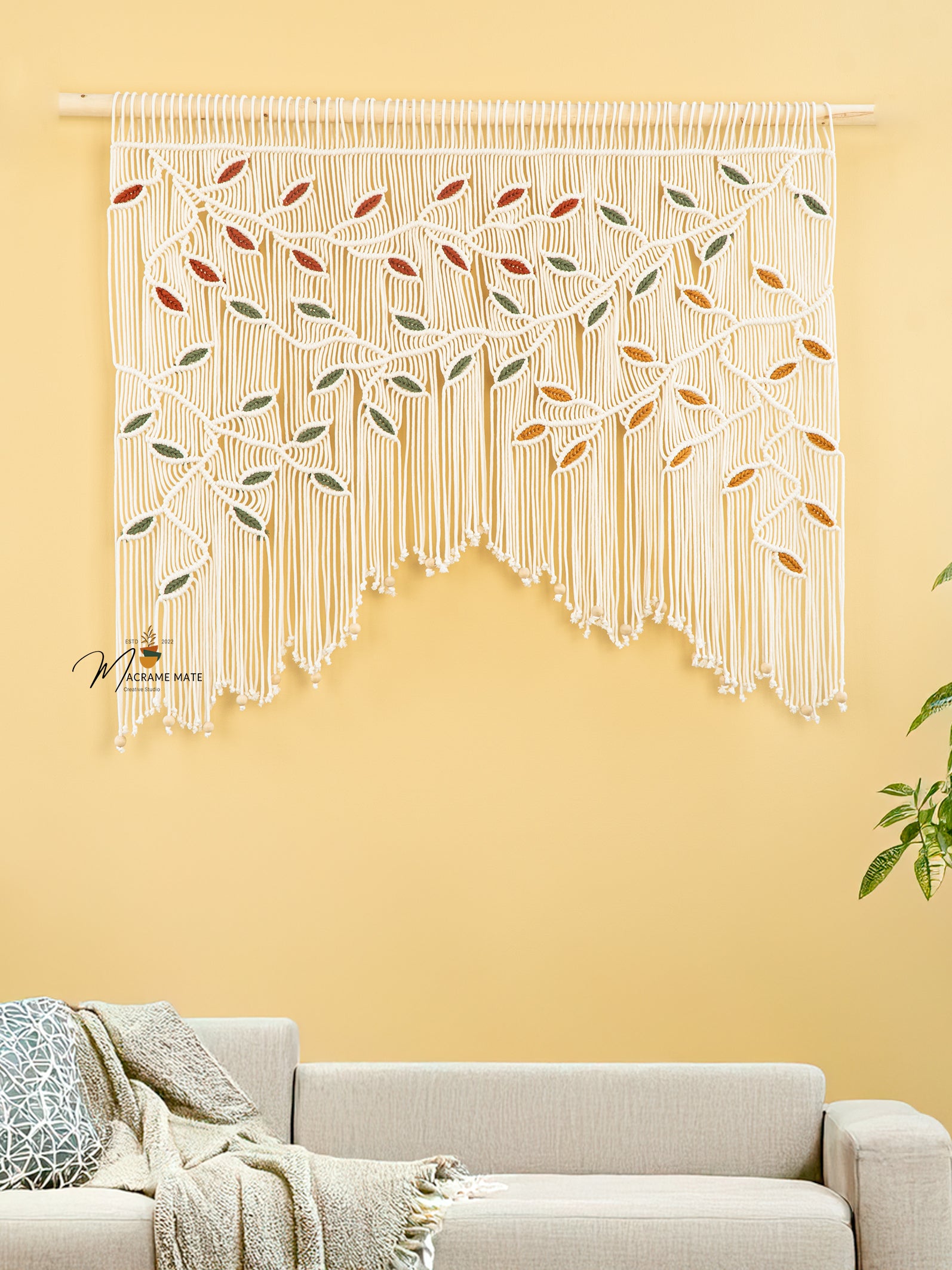 Ethereal Macrame Leaf Curtain Wall Hanging