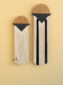 macrame fiber wall art with modern wood decoration 
