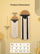 Product dimensions chart for wall art with measurements on a beige background