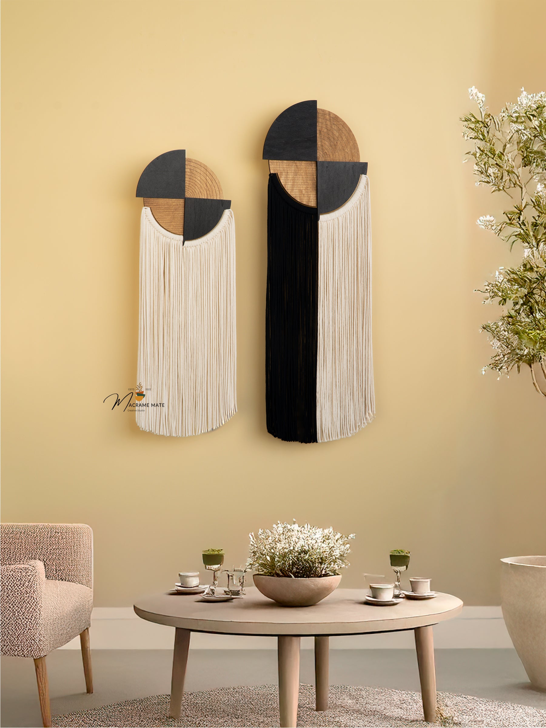 Macrame Fiber Wall Hanging ideal for creating a statement piece in boho or contemporary homes