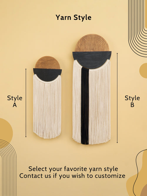 Two yarn style options labeled A and B on a beige background with text inviting customization.