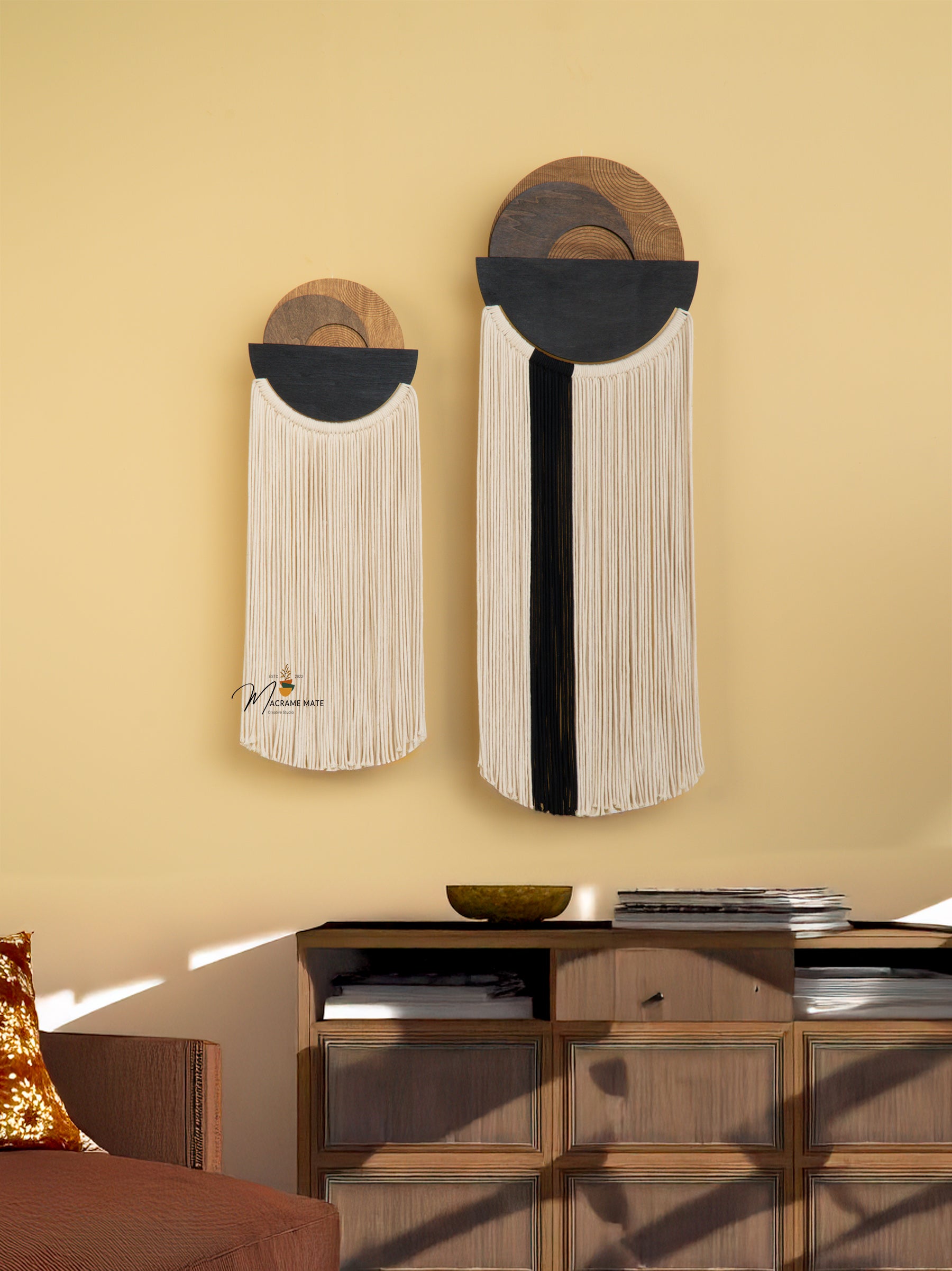 Handcrafted fiber wall art perfect for adding depth and texture to rustic or modern interiors
