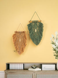 Boho macrame leaf art, perfect for simple or stylish homes    
