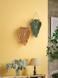 Macrame leaf wall decor, ideal for boho or contemporary spaces    
