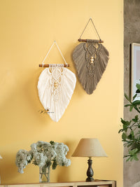 Boho macrame leaf art, perfect for simple or stylish homes    
