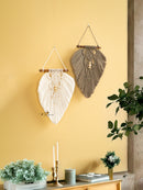 Boho macrame leaf wall hanging, great for cozy or earthy decor    
