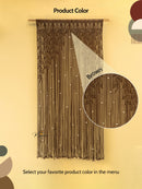 Brown decorative curtain with intricate patterns on a beige background