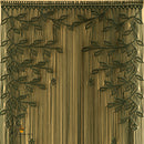 Decorative curtain with leaf pattern on a wooden background
