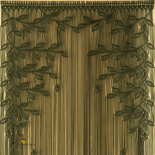 Decorative curtain with leaf pattern on a wooden background