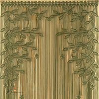Decorative fabric swatch with leaf pattern on a beige background