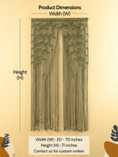 Measurement chart for a decorative curtain with dimensions on a beige background