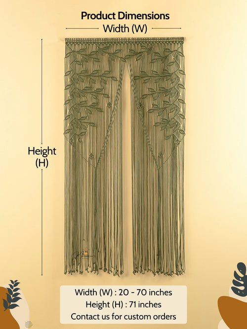 Measurement chart for a decorative curtain with dimensions on a beige background