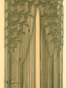 Decorative design with vertical lines and leaf patterns on a beige background