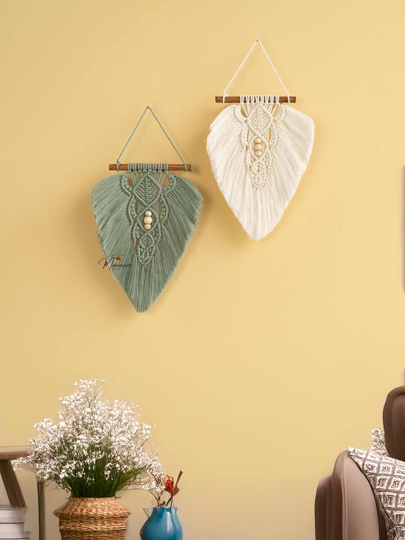 Natural macrame leaf hanging, fits boho or modern decor    
