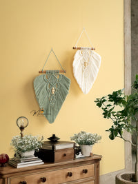 Macrame leaf wall hanging, ideal for boho or earthy decor    

