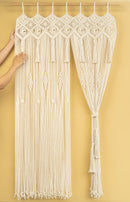 Macrame curtain with intricate patterns on a yellow background