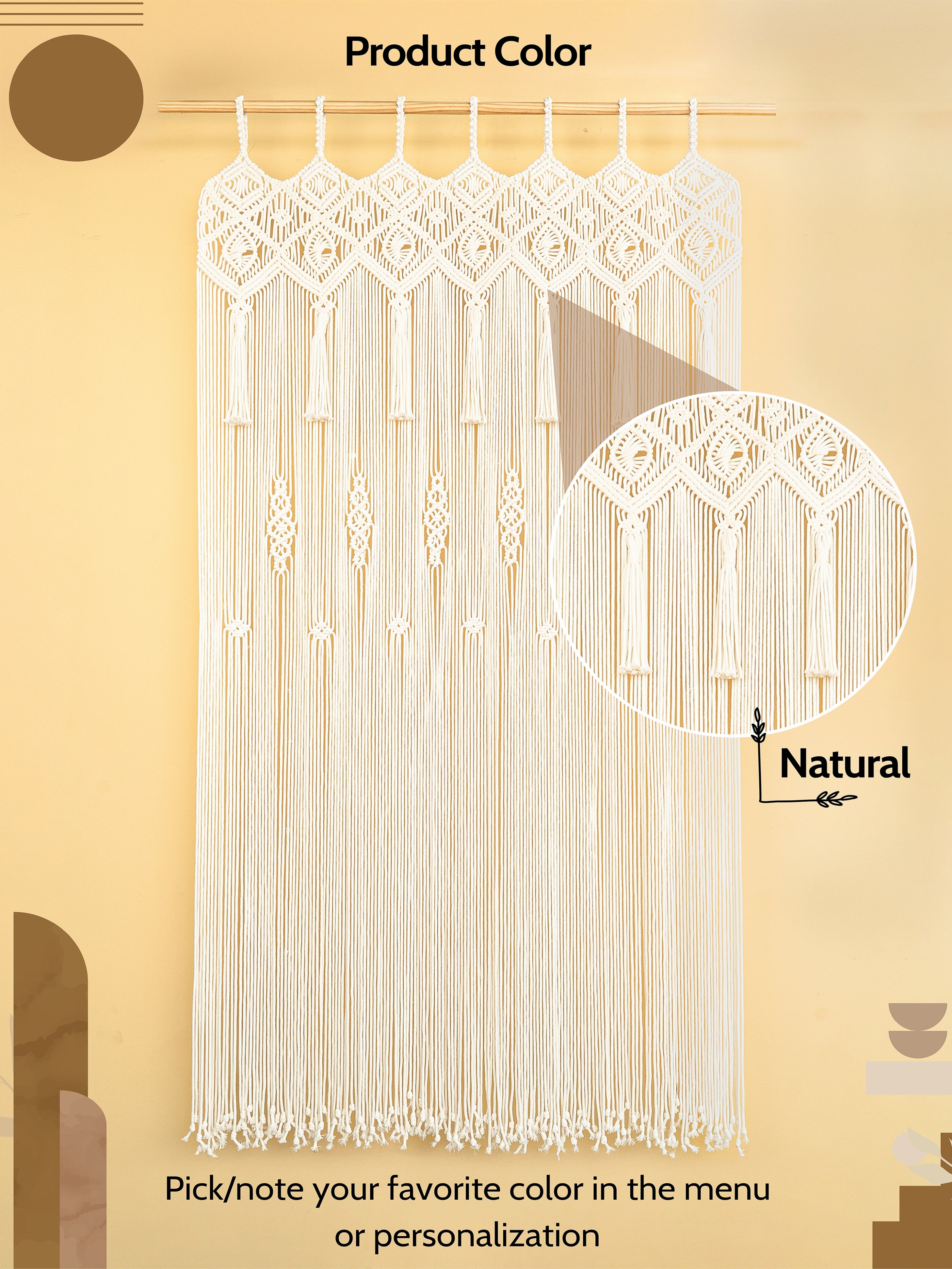 Macrame wall hanging with natural color on a beige background