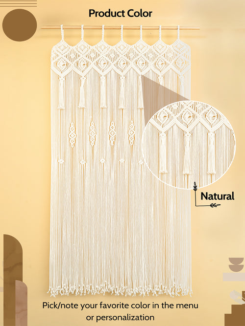 Macrame wall hanging with natural color on a beige background