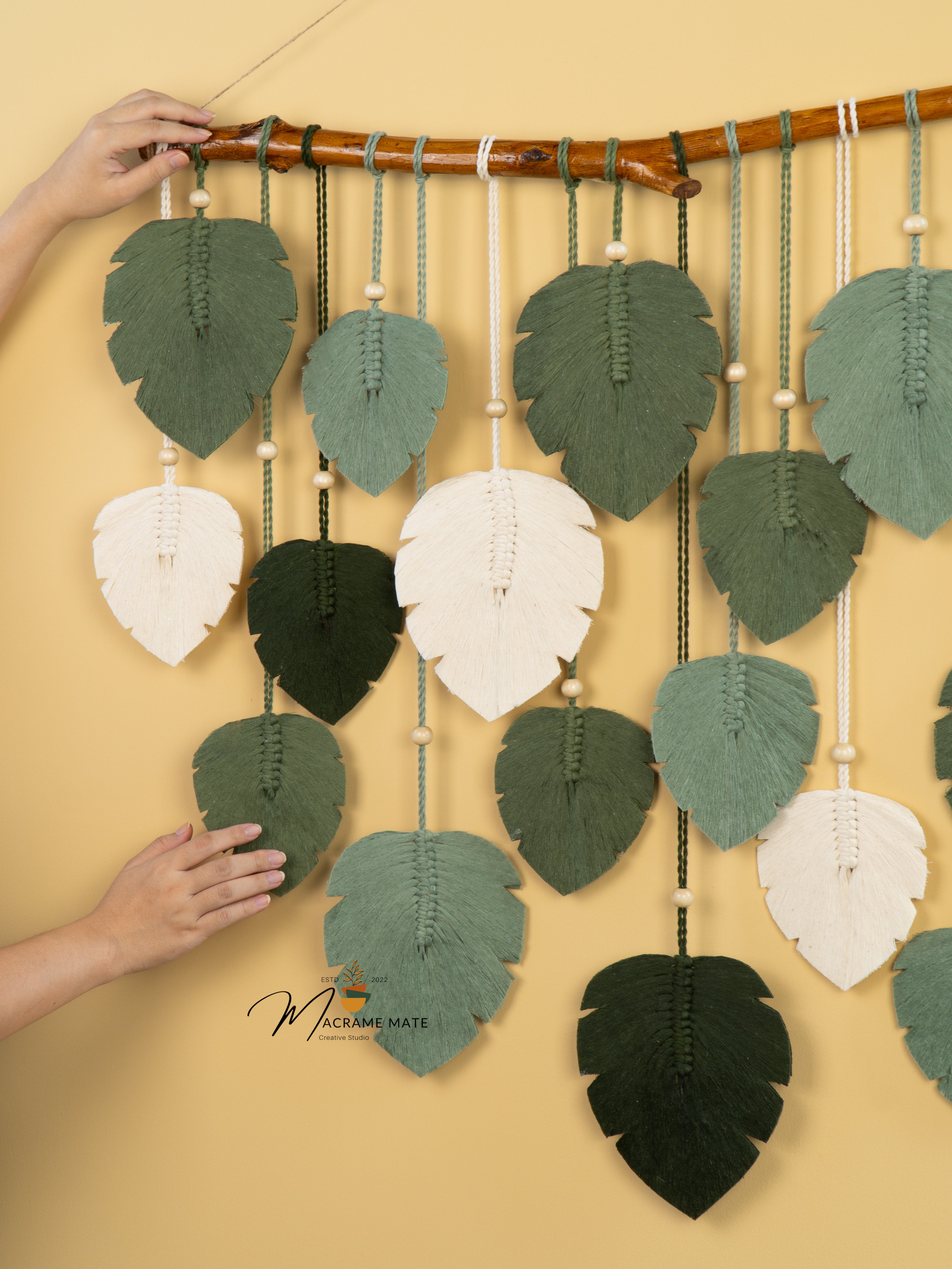 Natural macrame leaf hanging, fits boho or modern decor    
