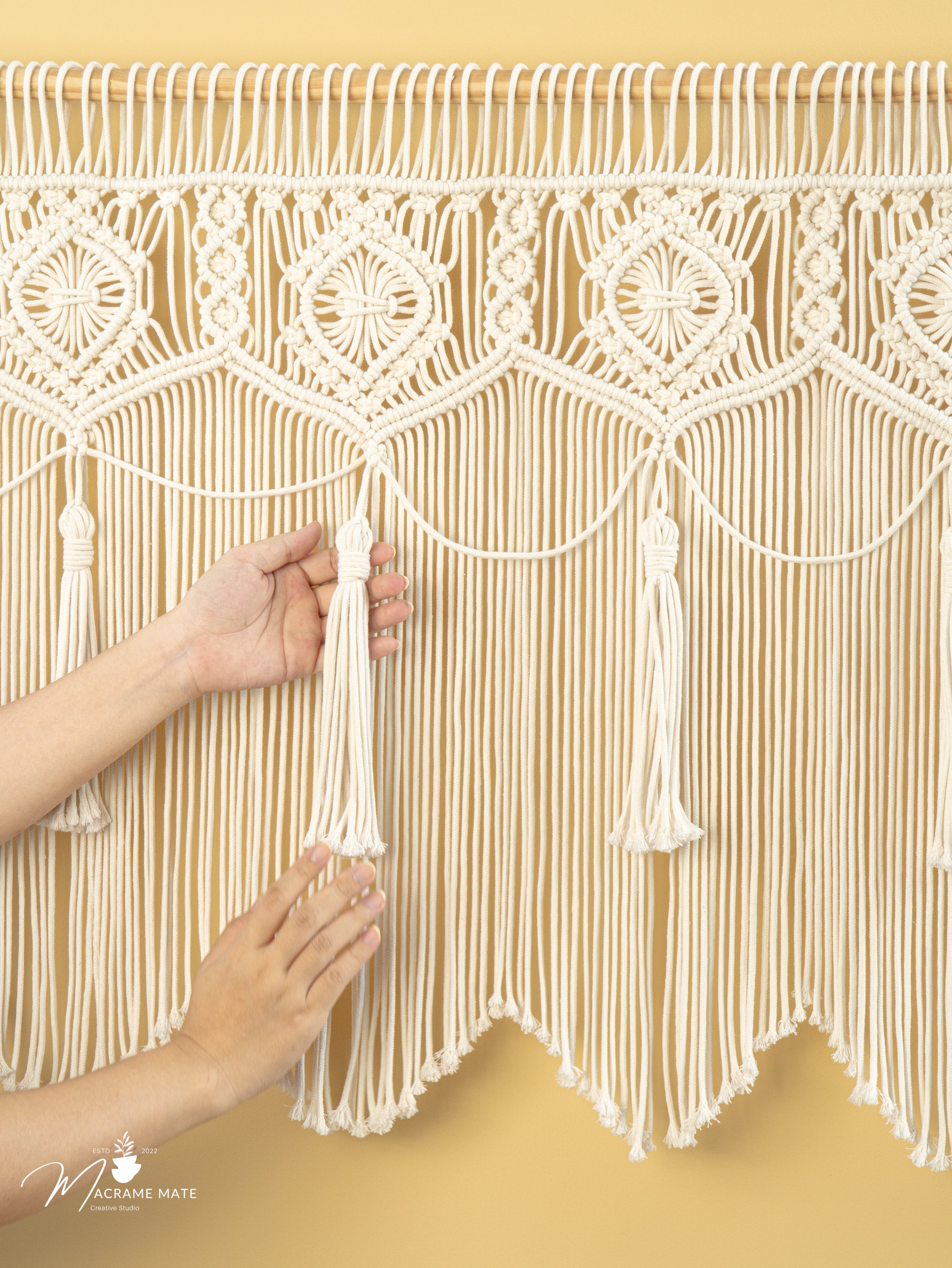 Handmade macrame curtain, perfect for cozy or modern decor 
