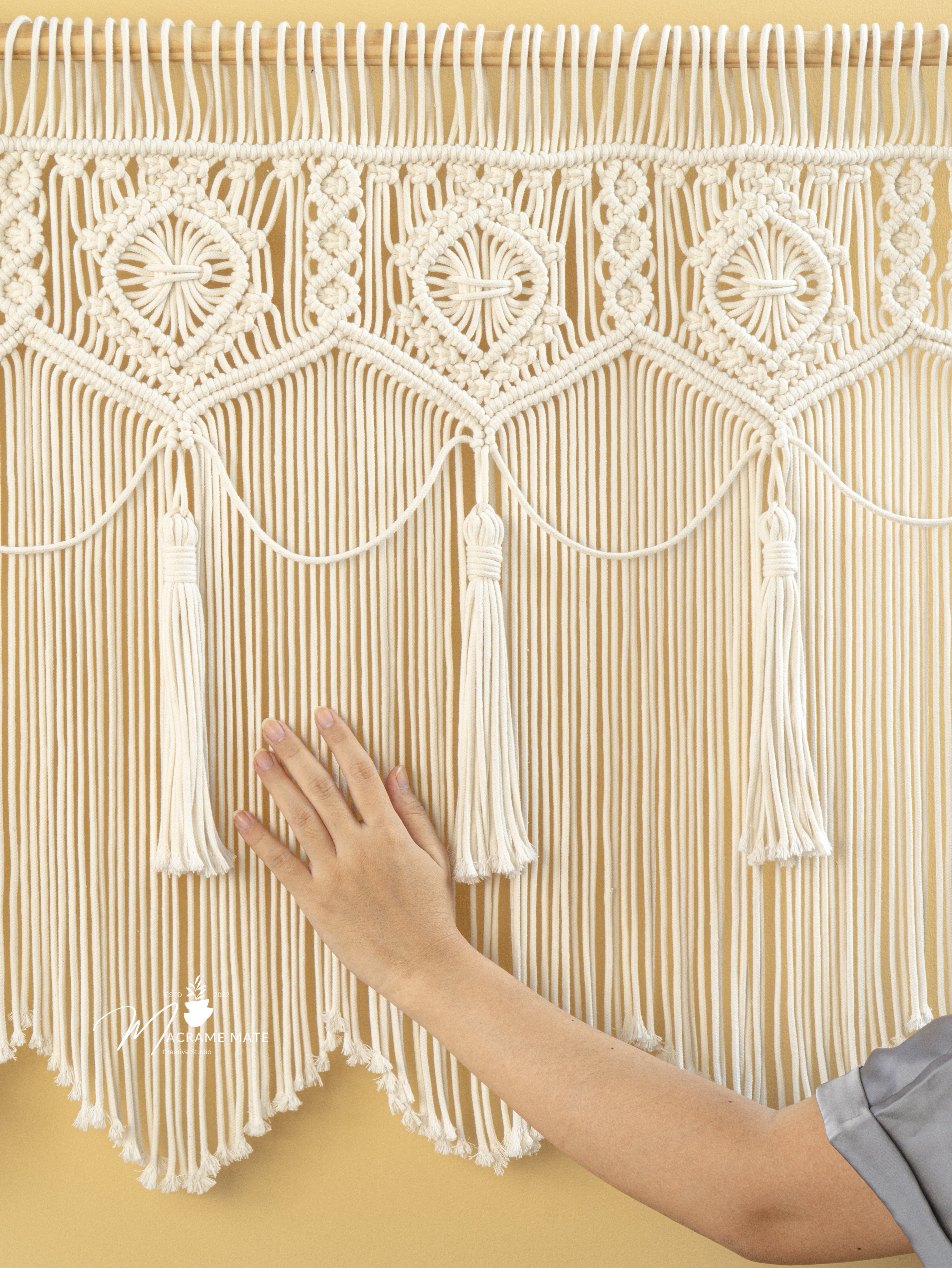 Handwoven macrame curtain, great for both doors and windows 
