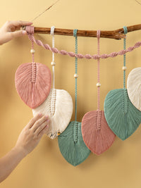 Boho macrame leaf wall hanging, great for cozy or earthy decor    
