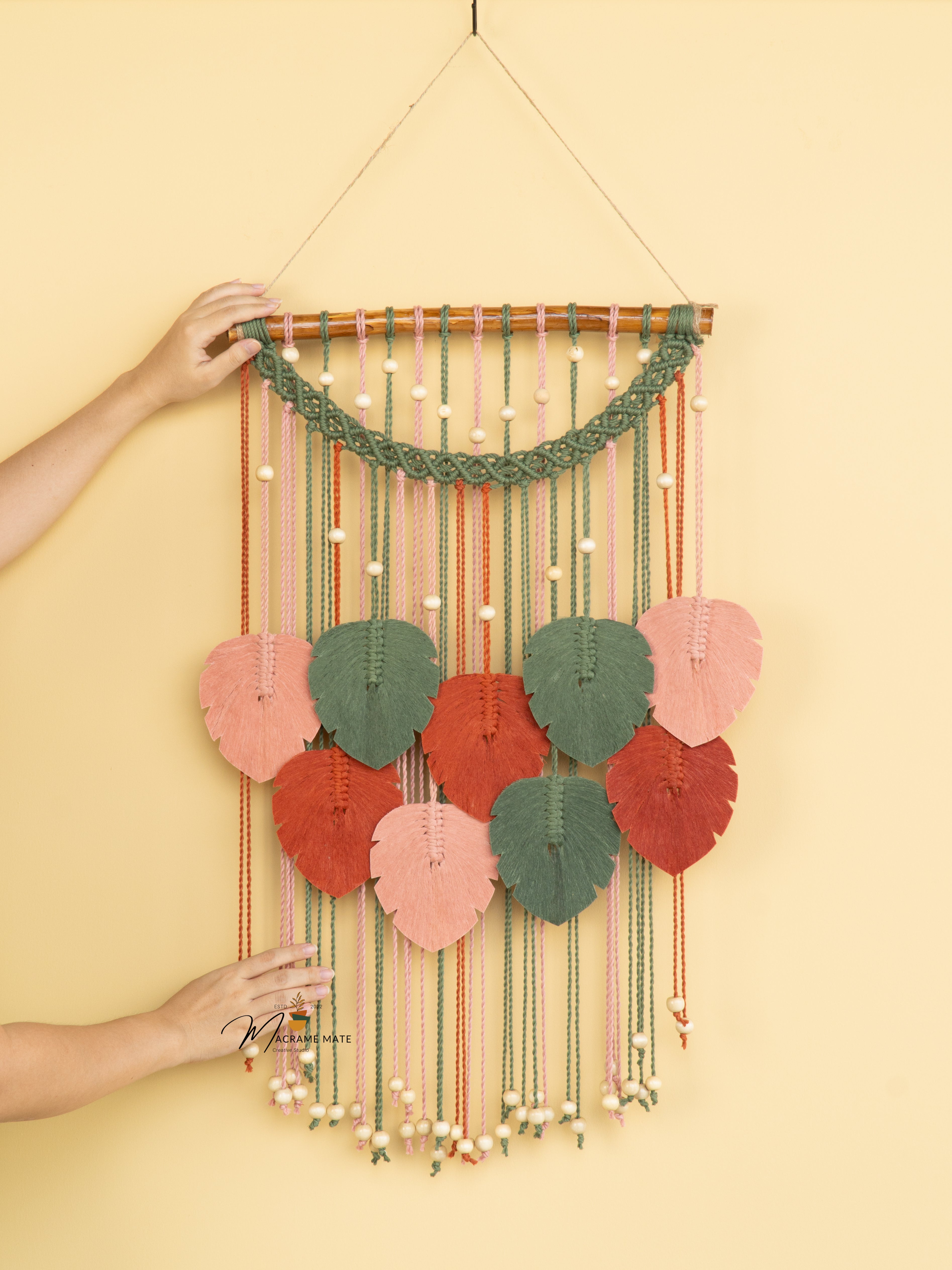 Boho macrame leaf art, perfect for simple or stylish homes    
