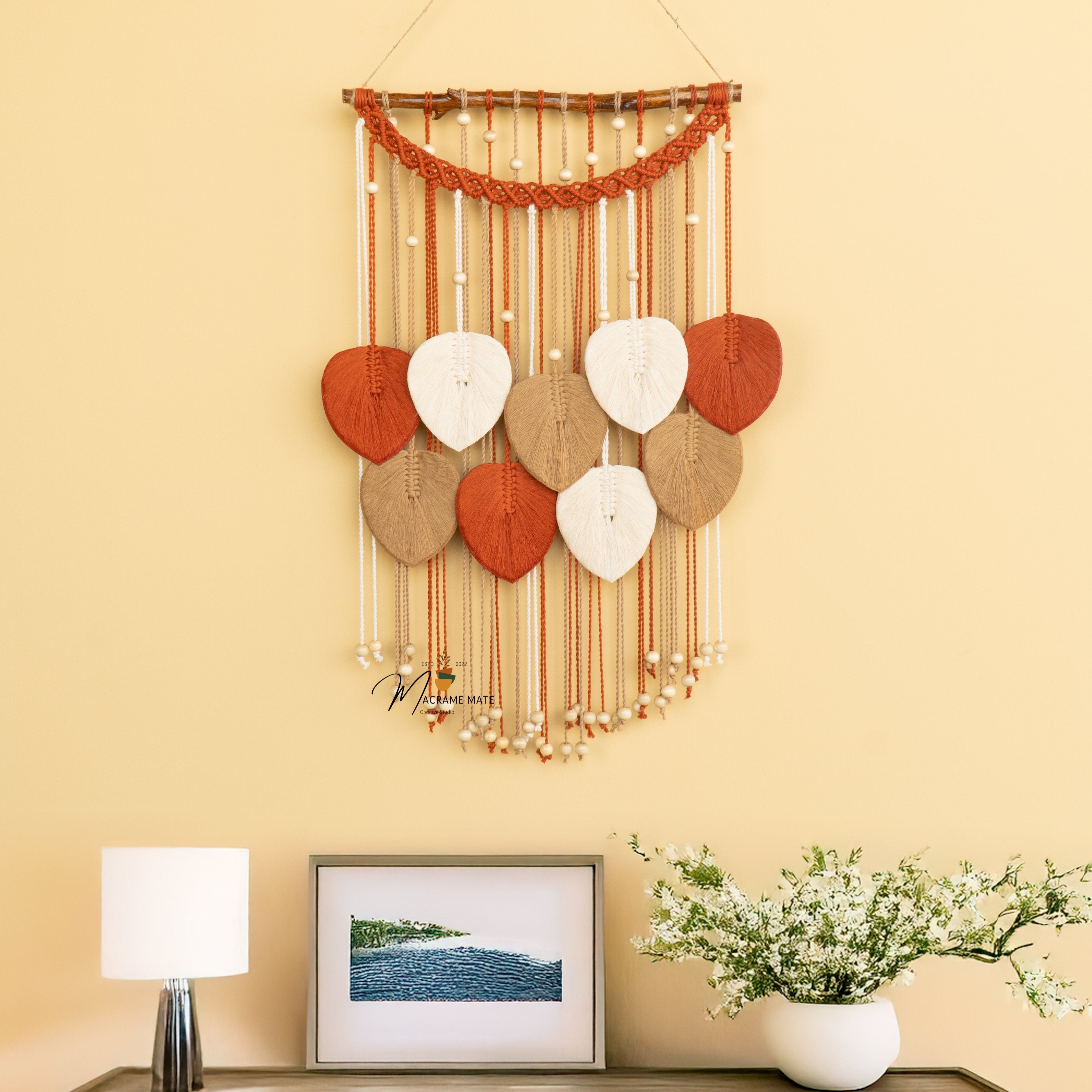 Macrame Leaf Wall Hanging Warm Hues