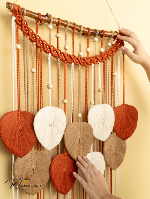Handwoven macrame leaf, ideal for rustic or modern walls    
