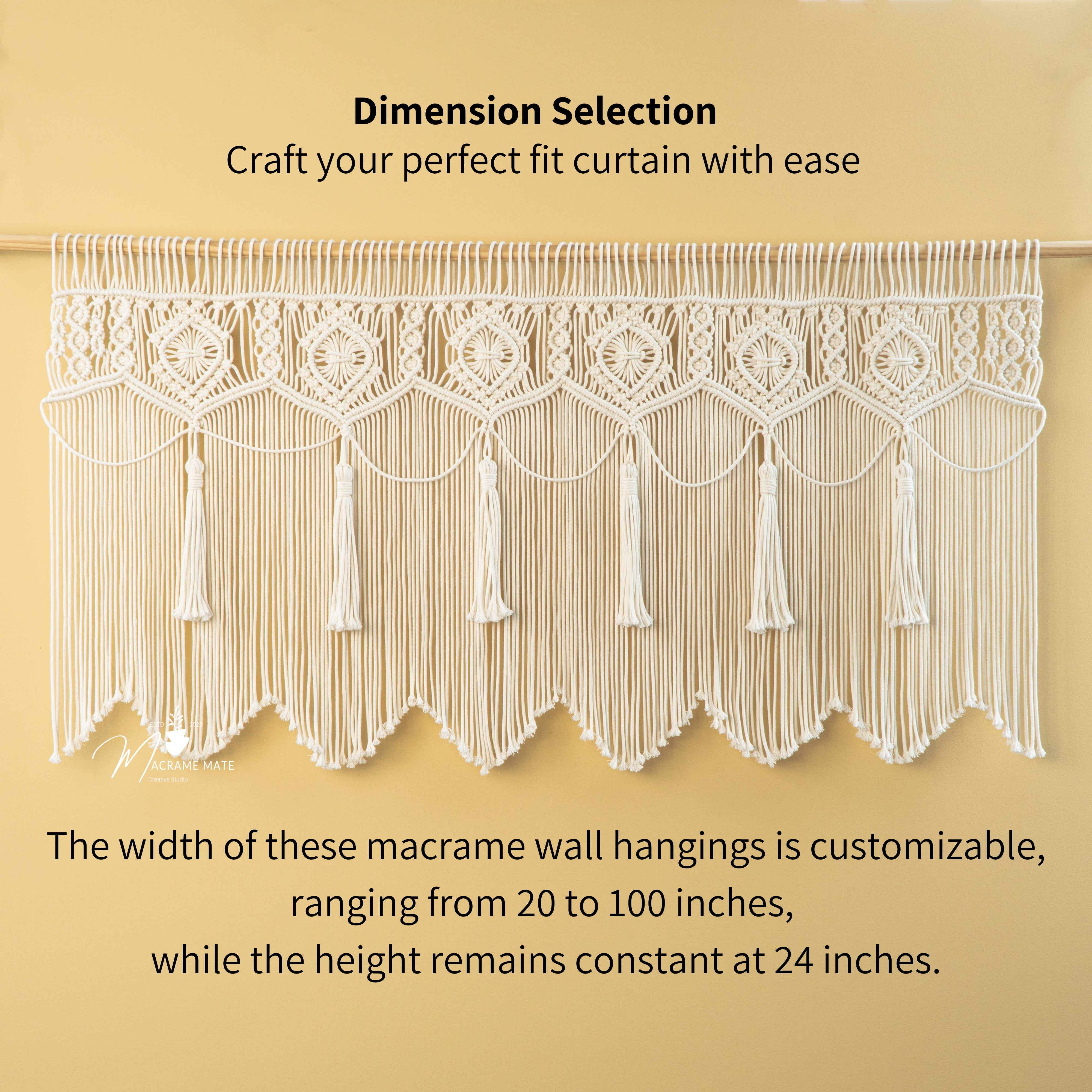 Macrame curtain hanging, ideal for boho or neutral interiors 
