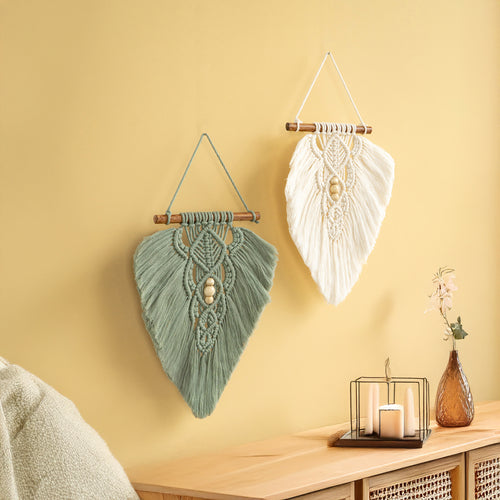 Rustic Green Natural Macrame Leaves