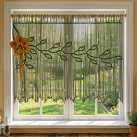 Nordica Dark Green Macrame with Mustard Flower Window Curtain