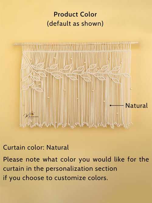 Macrame curtain decor, great for natural or boho-inspired homes 
