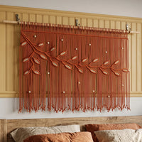 Nordica Terracotta Macrame with Beige Leaves Window Curtain